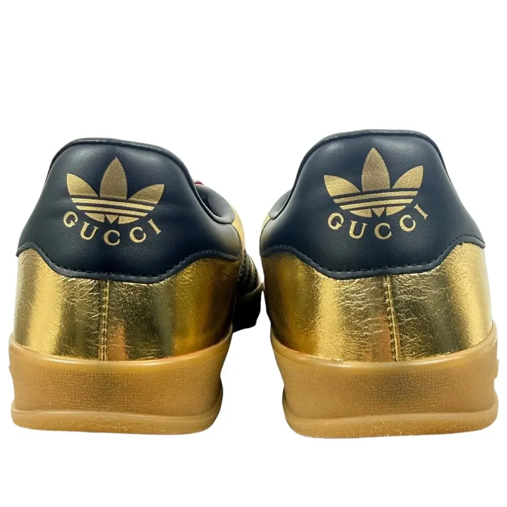 Gucci X Adidas Gazelle Metallic Lace Up Leather Sneakers Gold Size 9.5